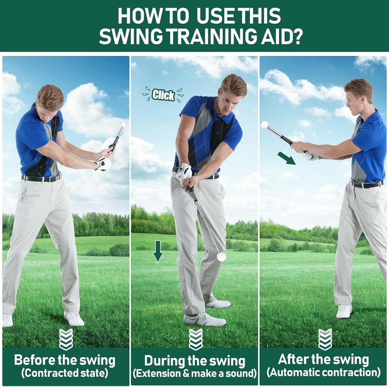 KALAUTO Golf Grip Swing Training Aid - Retractable Click Club Trainer Indoor Practice Warm Up Stick Flexible Telescopic Short Club Tempo Sound Release Trainer Devices - Image 2